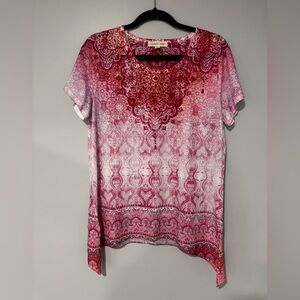 3 for $10 Clover + Pine Pink Mandala Rhinestone Tee Shirt Flare Medium Red